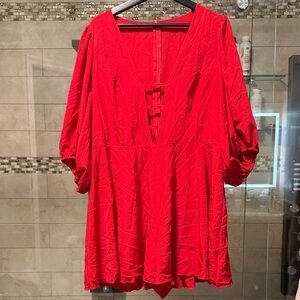 Red Deep V Babydoll Romper